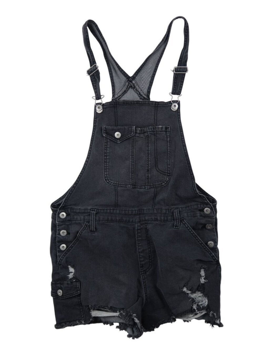 ✨3/$30 No Boundaries Black Distressed Denim Shortalls W Buttons XL